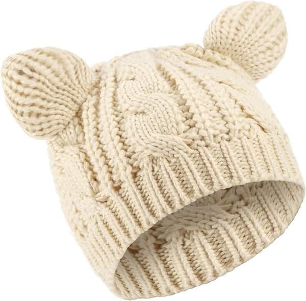 Kat Øre Hue-Beige Sød Kat Strikket Hue Vinter Strik Kabel