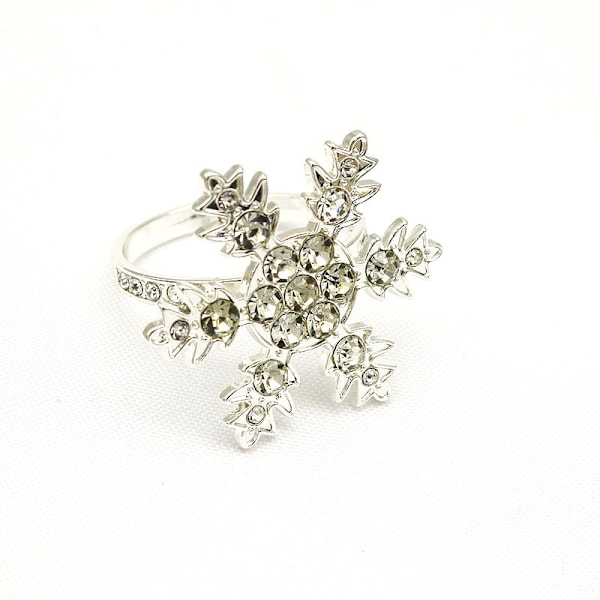 Blomsterserviettringer med spenne Rhinestone Blomster Metall Serviett R