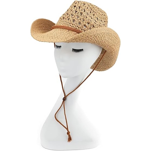 Vuxen Solhatt i Halm, Western Cowboyhatt, Khaki