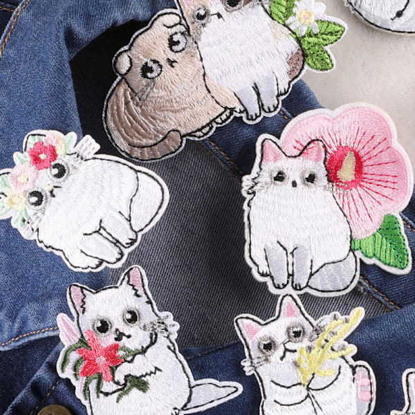 12 st djur broderade strykmärken, katt strykmärken S