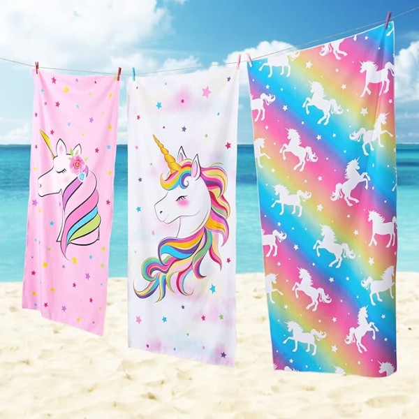 Unicorn Strandhåndkle - 70 x 150cm Rainbow Polyester Camping
