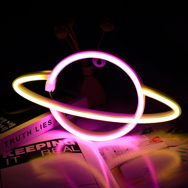 1 stk Planetformet Neon LED-lys, Neon Skilt Vegg nattlys, Blå