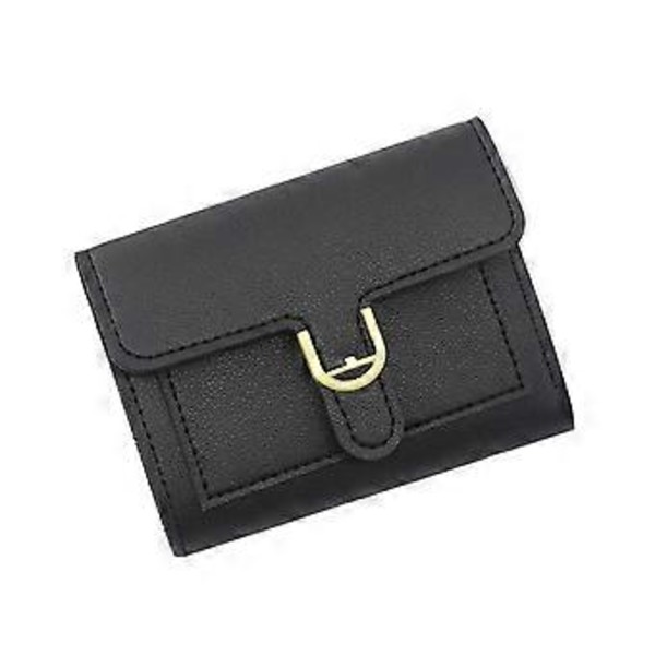 Dame Lille Kompakt Pung Pu Læder Clutch Punge Kortholder Damepung Pengetaske, Clutch Pung Tre-fold Punge Sort Black