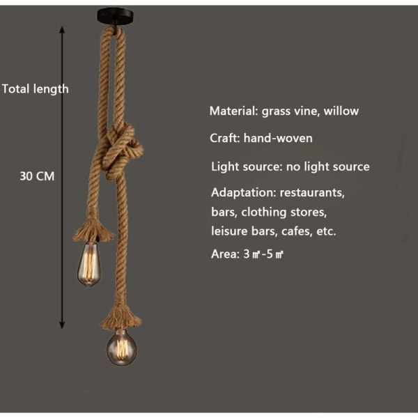 60CM Hengekleselampen Hengekleselampe Hemp Tau Industriell Taklampe