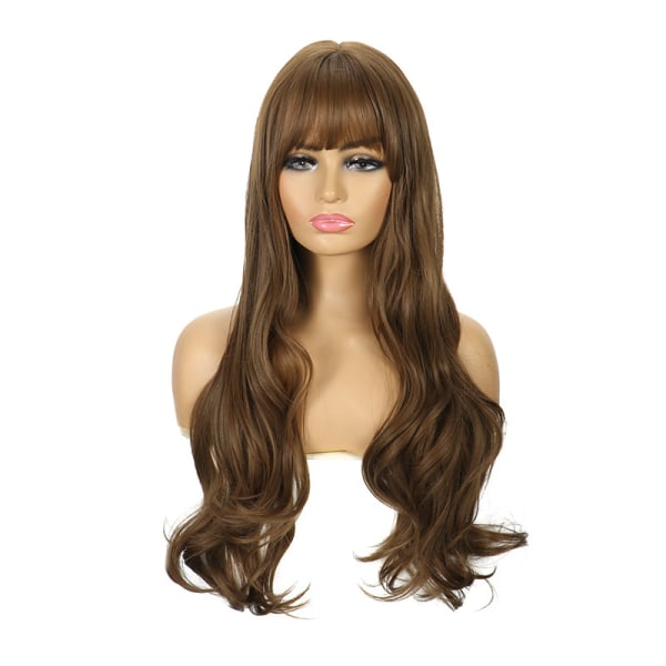 70cm long wig, rose gold with bangs, long natural waves, heat re