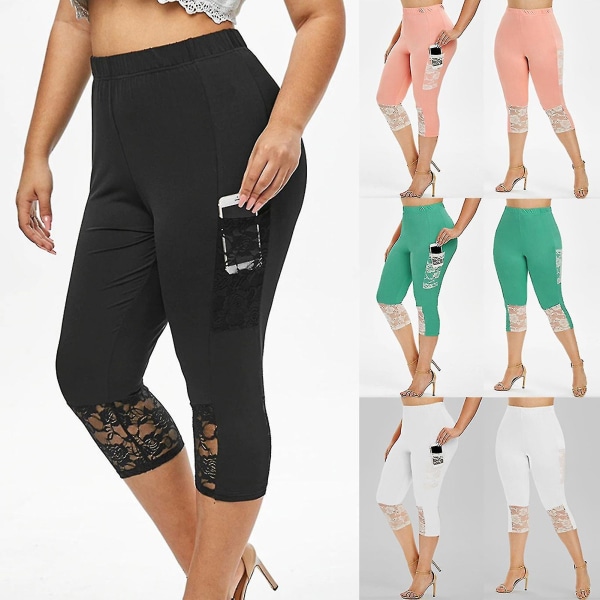 Dame Slim Capri Bukser Blondering Leggings Elastisk Yoga Bukser.2XL.Svart