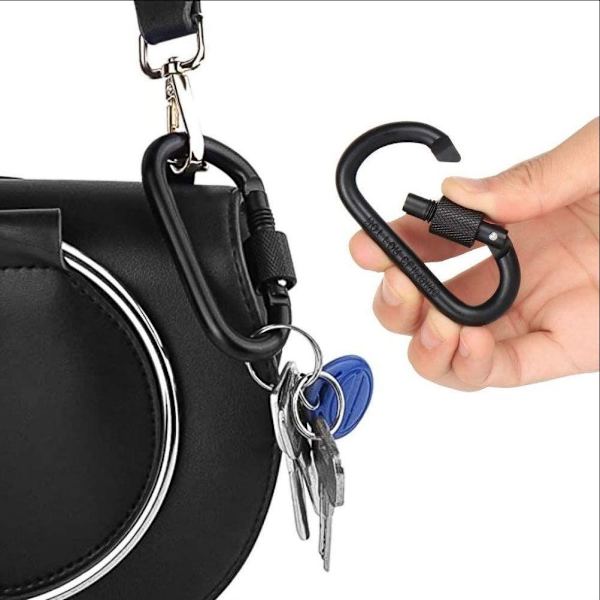 Sæt med 10 Sorte D-formede Karabiner, Aluminium Karabiner, Sort