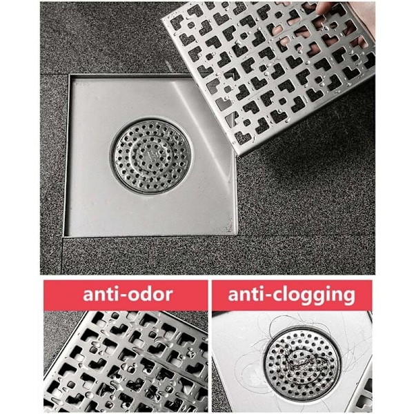 Udendørs gulvafløb, gulvafløb og bruseafløb, afløbsgulvafløb, Siphon med duftprop og hårsil, Sølv-20X20cm