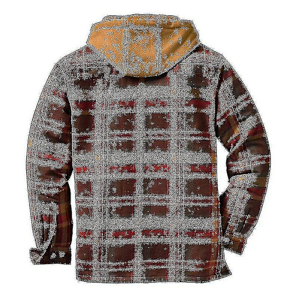 Quiltet Tyk Plaid Langærmet Løs Jakke Herre Hættetrøje Quiltet Foret Flanel.2XL.Rød Red 2XL