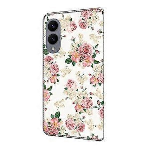 Læderetui med mønstertryk, pung og stativ til Samsung Galaxy S25 Edge Peony