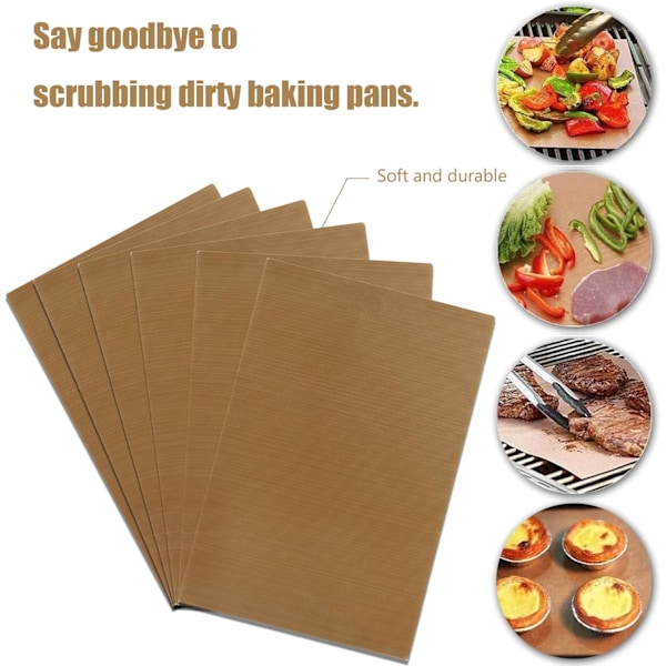 6-pak vaskbar PTFE ovnpude, 30x40cm varmebestandig silikone bagepude, genanvendelig non-stick bagepude, silikone bagebakkepude