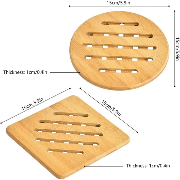 Set of 4 Bamboo Trivets Heat Resistant Trivets Natural Wood Trive