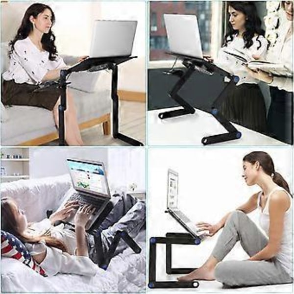 Laptop Stand Justerbar i Højden, Bærbar Sammenklappelig Laptopbord Notebookstander til Seng med Ventilation Laptop Holder Sort