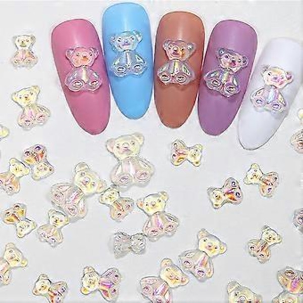 20 stk. Søde Bjørn Neglekunst Dekorationer Bjørn Resin Krystal Aurora Rhinestones Farverige Negle Charm Negle Charms Tilbehør H1803