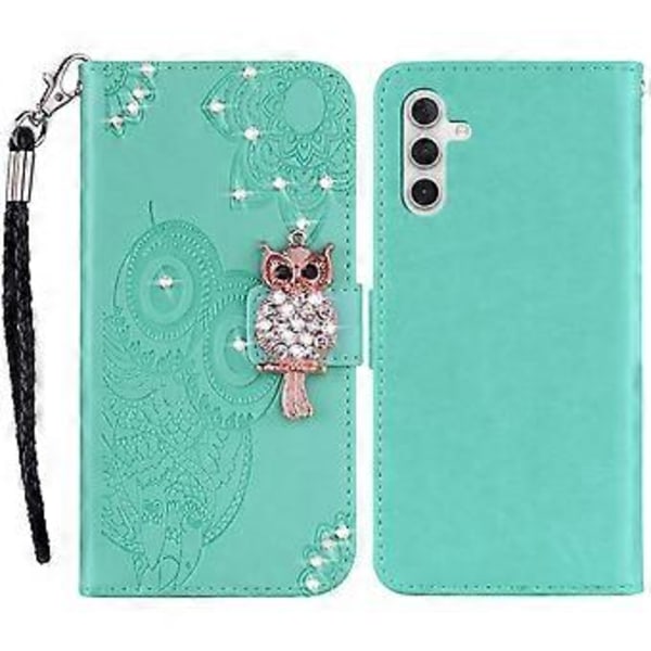 Plånboksfodral för Samsung Galaxy S24 FE Uggla Blomma Tryckt Strass Läderfodral Style C