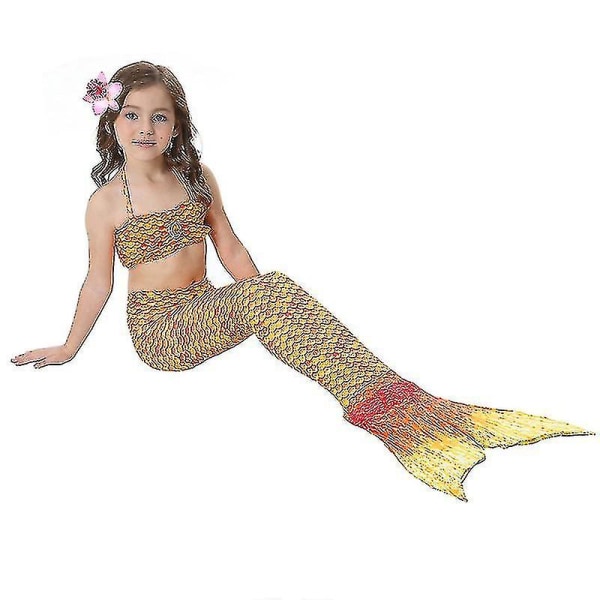 Barn Flickor Mermaid Tail Bikini Set Badkläder Baddräkt Simdräkt -allin.9-10 år.Orange