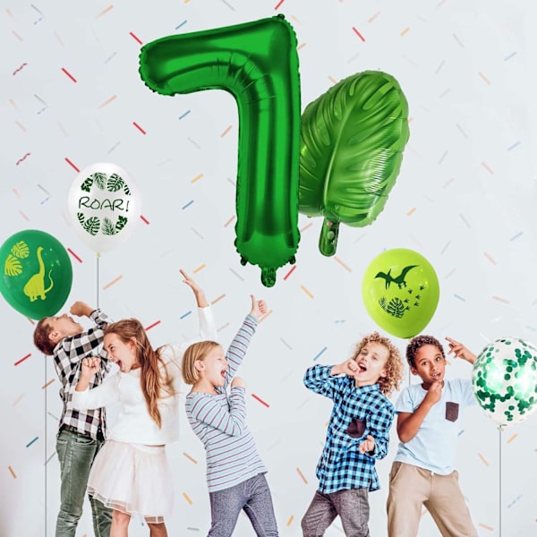 Dino 7:e födelsedagsfest ballonger, barnkalasdekoration 7:e födelsedag
