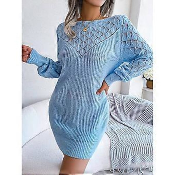 Bodycon-neulemekko, avoin olkapää, ontto minimekko, lyhtyhihat, pitkät hihat, neulepuseromekot naisille