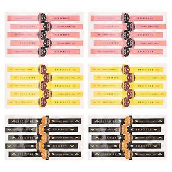 50 stk. gaveklistremerker selvklebende pakkeklistremerker stripformede forseglingsetiketter (10 stk. rosa, 10 stk. svarte, 30 stk. gule for hver 50 stk.)