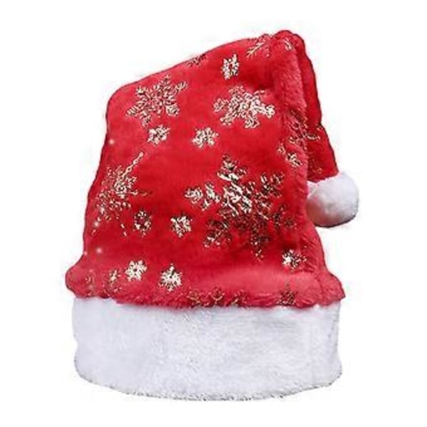 Jul Tomteluva med Horn Vit Kant för Julfest Nyår Huvudbonad Tomtekostym Tillbehör Present gyllene snöflingor golden snowflakes
