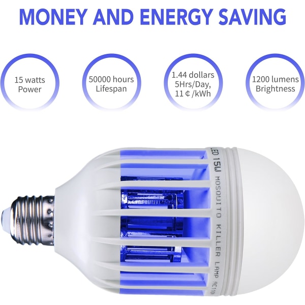 2 in 1 LED-hyttyslamppu, E27-polttimo UV-valolla sähköinen hyönteis