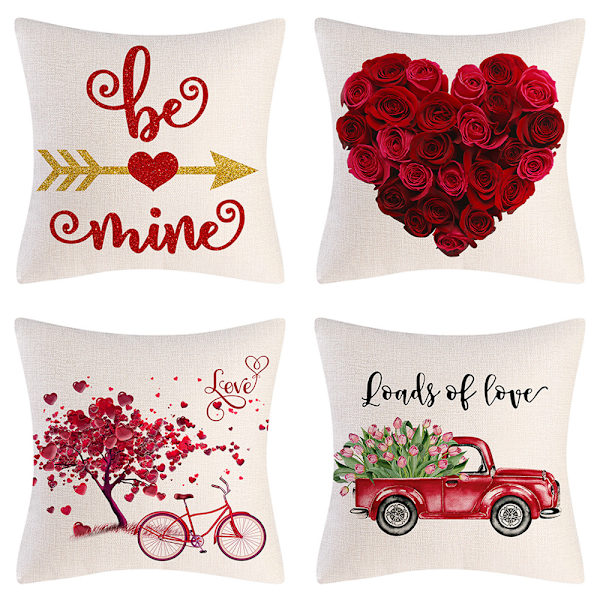 Set med 4 romantiska dekorativa kuddfodral 45 x 45 cm, Alla hjärtans dag