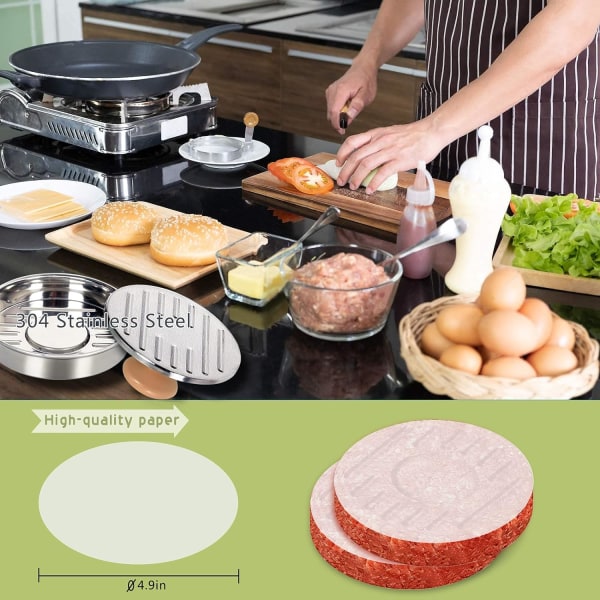 Hamburgerpresser i rustfrit stål, 5 tommer, non-stick
