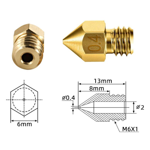 3D-printerdyse Ekstruderdyse for MK8 + Rustfritt Stål Nei