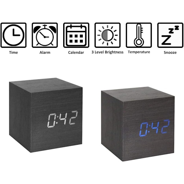 Träväckarklocka - Mini Digital LED-klocka med temperaturtid