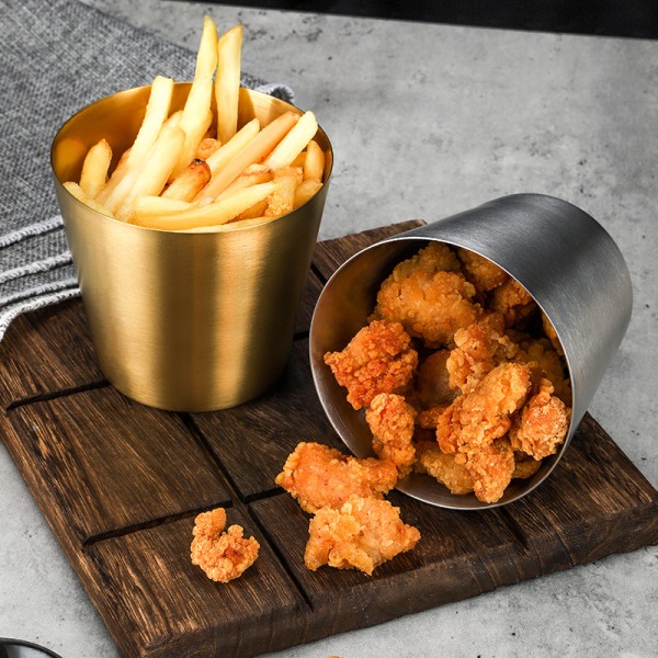 350 ml pommes frites-kopp, hållbar, pommes frites-kopp i rostfritt stål, för servering av pommes frites, lökringar, tater tots eller grönsaker - Restaurantware (silver) 3-pack