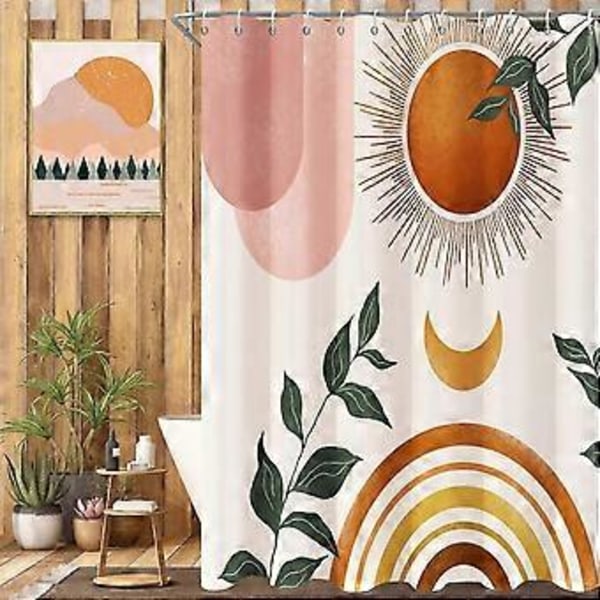Boho Bruseforhæng til Badeværelse Mid Century Orange Badeværelsesforhæng Sæt Badeindretning - 183 cm x 183 cm Sol Regnbue Botanisk Moderne Vandtæt Badeforhæng
