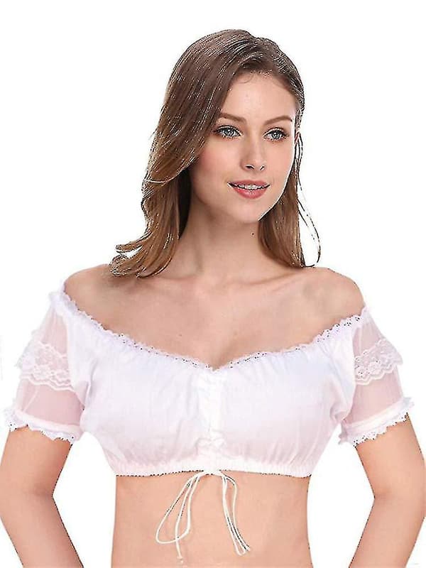 Dame Oktoberfest Elegant Dirndl Bluse Svart Dirndl Bluse Blondebluse.M.Melkehvit Milk white M