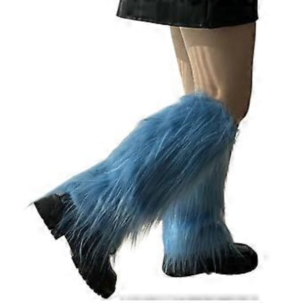 Harajuku Punk Fuzzy Leggvarmere for kvinner Myke fortykkede plysjstøvelmansjetter Deksel for vintermote og kostymefester Blå Blue