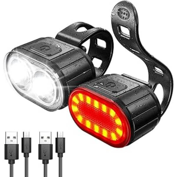 USB-ladattava pyörävalosarja, erittäin kirkkaat pyörävalot edessä ja takana LED-takavalo