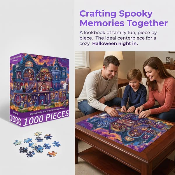Vuxna pussel: 1 000-bitars pusselset – perfekt för pusselentusiaster, Halloween-tema pussel