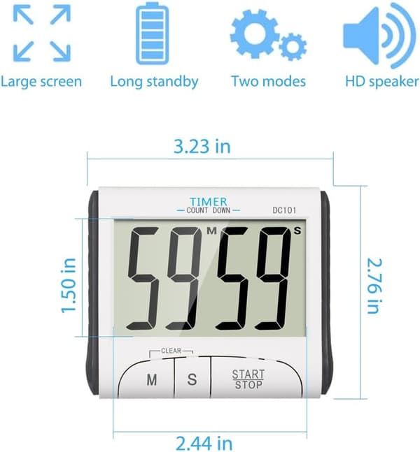Kjøkken Timer, Hvit Elektronisk Magnetisk Kjøkken Timer 24H Digit