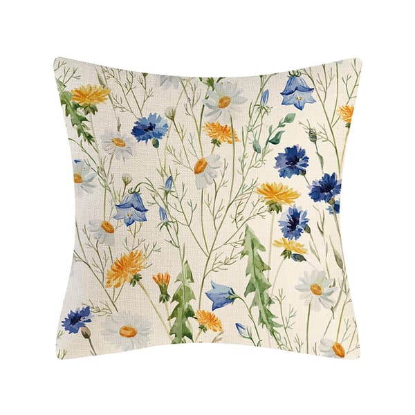 Pudebetræk, sæt med 4-45 x 45cm bomuld og hør trykt blomst