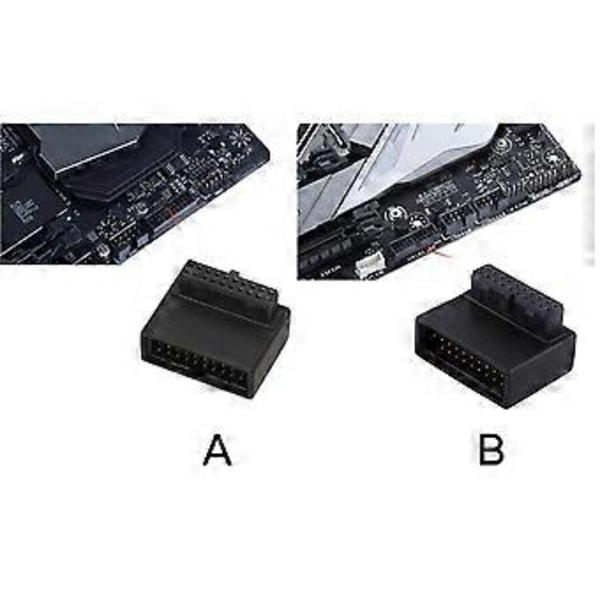 USB3.0 19-pin Hane till Hona Förlängningsadapter Upp Ner Vinklad 90 Grader för Moderkort Bakre Chassi Kabelorganiserare A