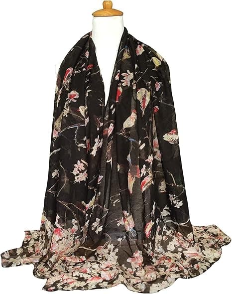 Sjal for kvinner Lett blomsterfugltrykk Bomullsjal a