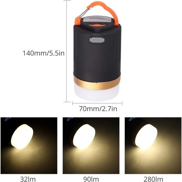 LED-leirintävalo säädettävällä kirkkaudella, vedenpitävä leirintä