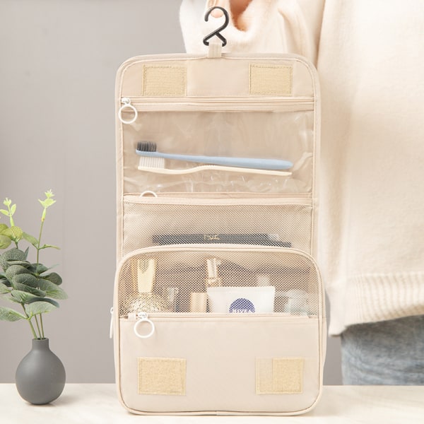 Beige, utomhus sminkväska för tjejer, sminkväska, damtoalettartiklar