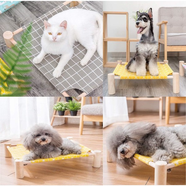 1 set (grå bakgrund) Massivt trä Canvas Husdjurssäng Hund Säng Katt Säng