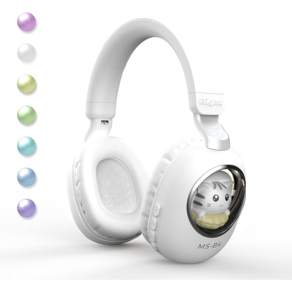 Bluetooth 5.1 Over-Ear-hodetelefoner med RGB søt katt, trådløs sammenleggbar headset og kablet headset med innebygd mikrofon for mobiltelefoner/Pad