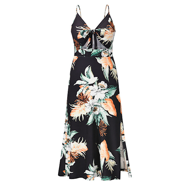 Kvinder Floral Print Spaghetti Stropper Rygløs Kjole Lang Bodycon Sp