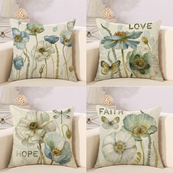 Set med 4 dekorative blomsterputetrekk 45 x 45 cm putetrekk C