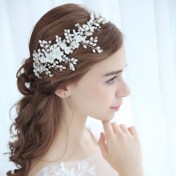 White#F Bröllop Kristall Hår Rankor Blomma Blad Hårprydnader Bröllop