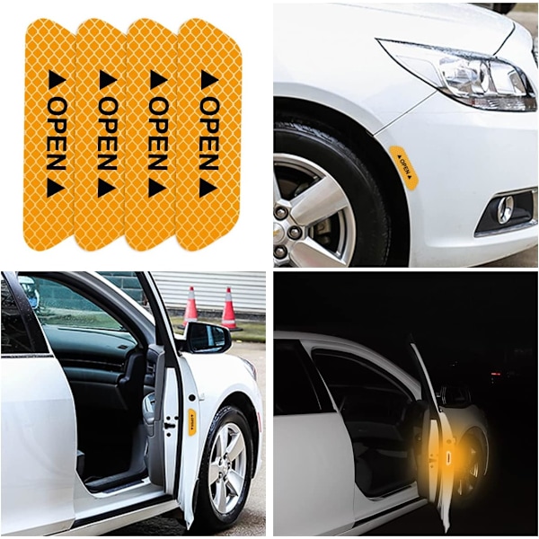 Døråbningsadvarsel Reflekterende Sticker 4-pak, Natlig Sikkerhedstips, Bildele og Tilbehør, til Biler, Lastbiler, SUV'er (Gul)