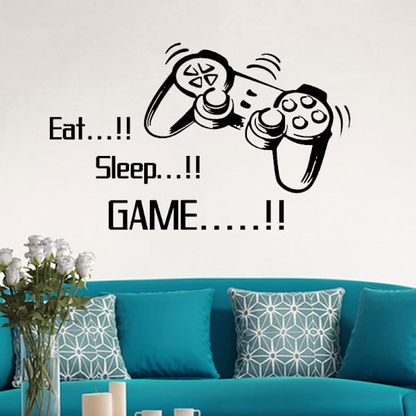 Pelivarusteiden seinätarrat poikien huoneeseen, EAT Sleep Game + Ga