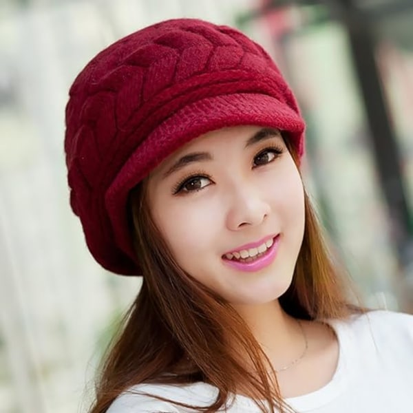 Wear 2 Pack A-black&wine Red Women Winter Warm Knit Hat Slouchy