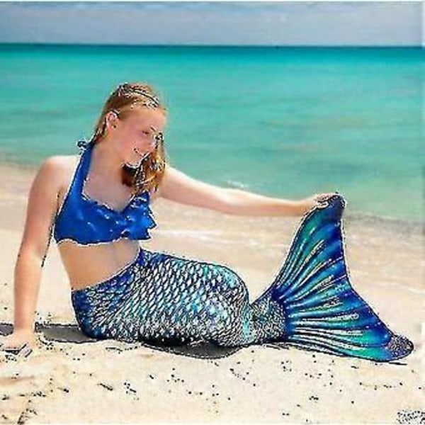 Nya baddräkter för flickor med sjöjungfrufena, ingen monofena ingår Blue 110cm